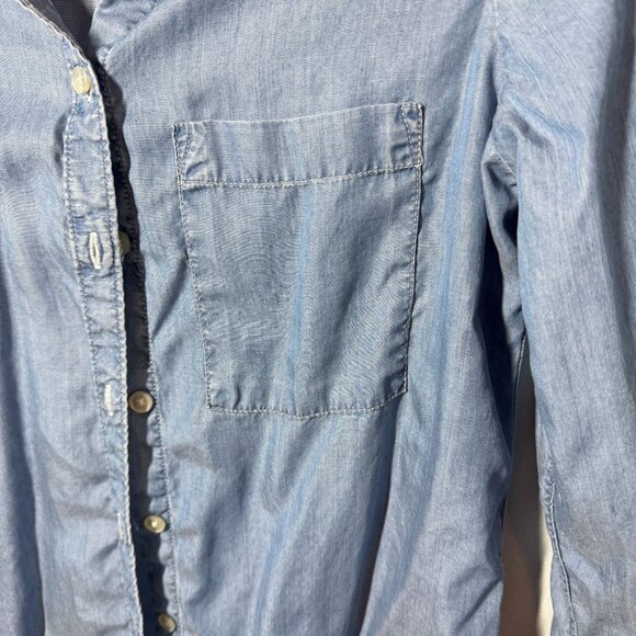 SO Womens Chambray Button Up Shirt XS Blue Lyocell Casual Lightweight - Picture 6 of 13